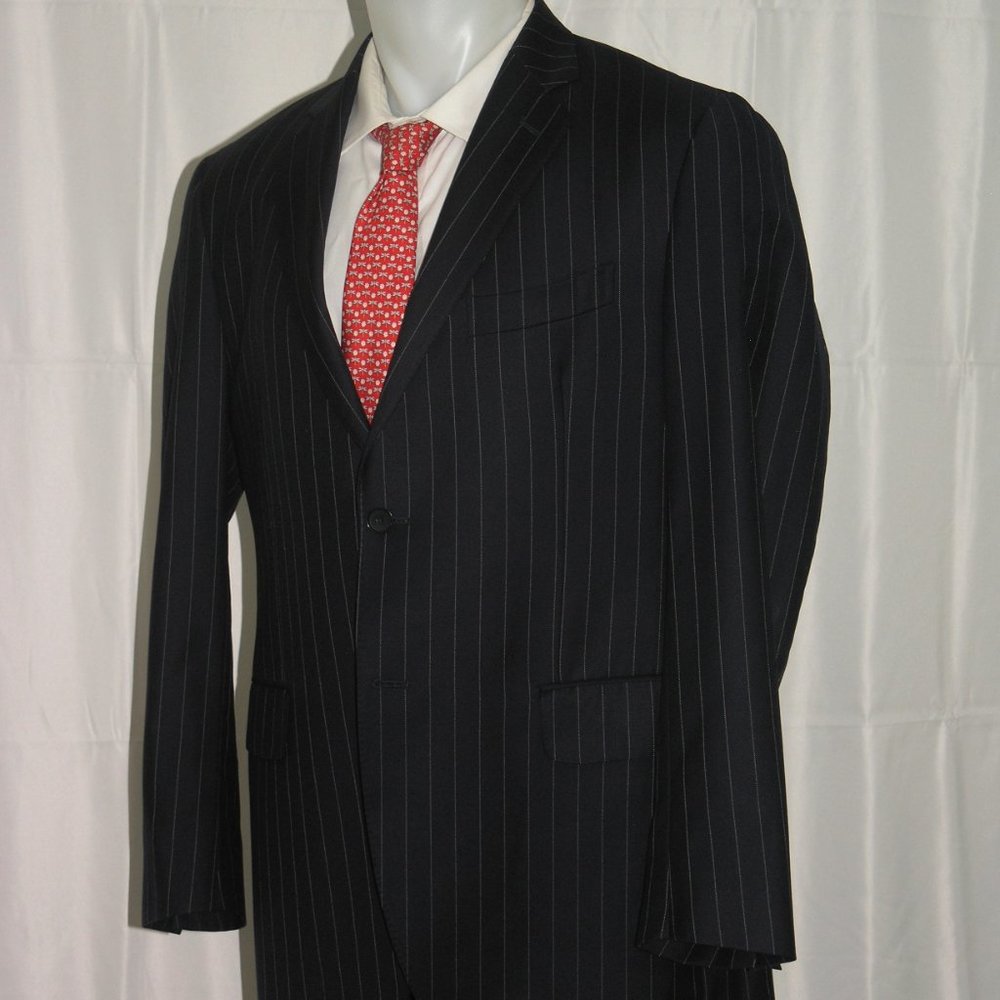 Arthur & Fox Flat Front Blue Striped Two Button S… - image 6